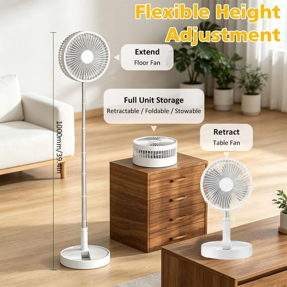 Rechargeable Portable Fan, 3-in-1 Extendable Travel Fan with Vibrating Massager and Flashlight, Quiet Compact Cooling for Camping, Beach, and Home Use