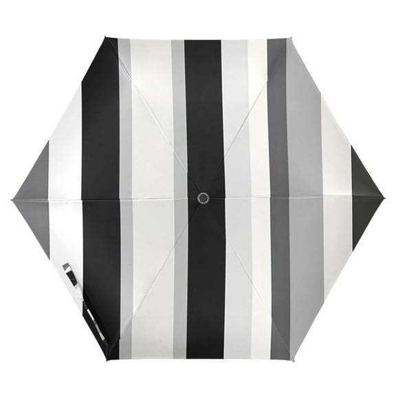 Black White and Gray Stripes Folding Umbrella UV50  Waterproof Sun Protection Auto Open Close Compact Fiberglass Frame