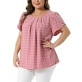 thumbnail image 4 of Agnes Orinda Women's Plus Size Easter Tops Swiss Dot Crew Neck Short Tulip Sleeve Shirts Front Pleated Summer Blouse 4X Pink, 4 of 5