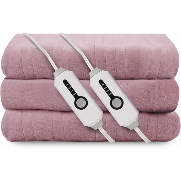 Electric Heated Blanket Queen Size 84"x90", Dual Controllers, Purple