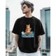 thumbnail image 5 of Camisetas de manga corta con cuello redondo para hombre con diseño de gato surfeando en el océano, 5 of 8