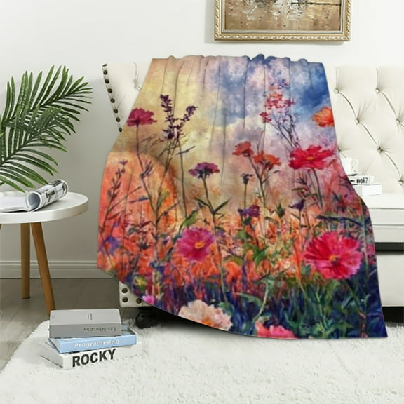 Autua Vibrant Carnations Painting Blanket, Floral Art Flannel Throw Blankets,Soft Warm Lightweight Cozy Plush Throws for Bedroom Sofa Office Home Decor Gifts for Women Girls  40x50in