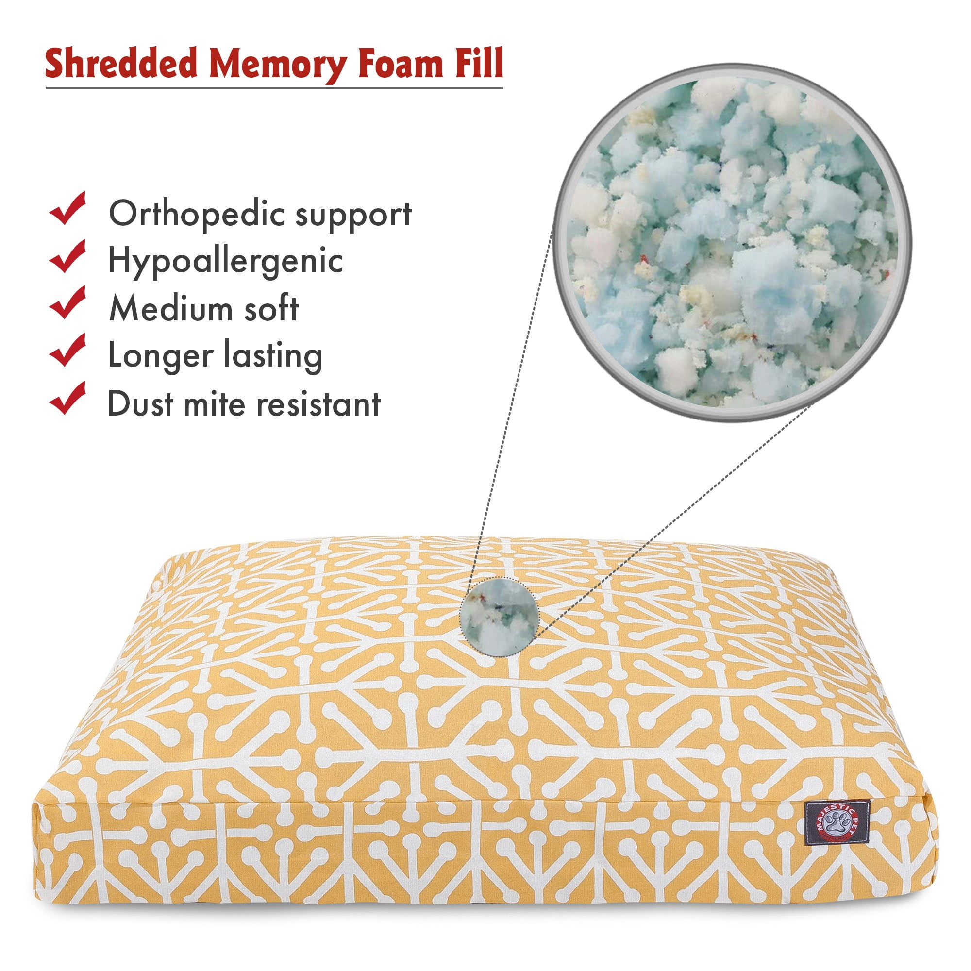 Majestic Pet | Aruba Shredded Memory Foam Rectangle Pet Bed For Dogs, Removable Cover, Citrus, Large
