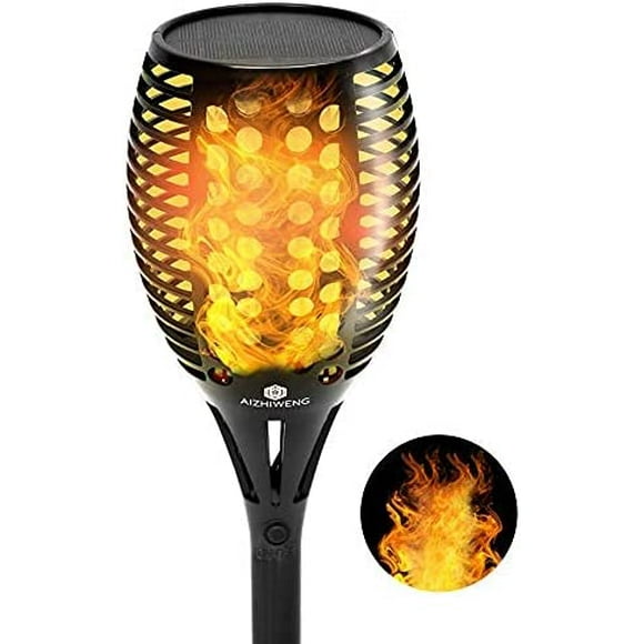 ERDS-Rechargeable Solar Powered LED Flame Outdoor Torch Lights (Set of 1) | Flickering Flame Tiki Torch Lamp Effect | Includes Outdoor Ground Stakes for Your Garden or Patio | Fake Fire Lantern