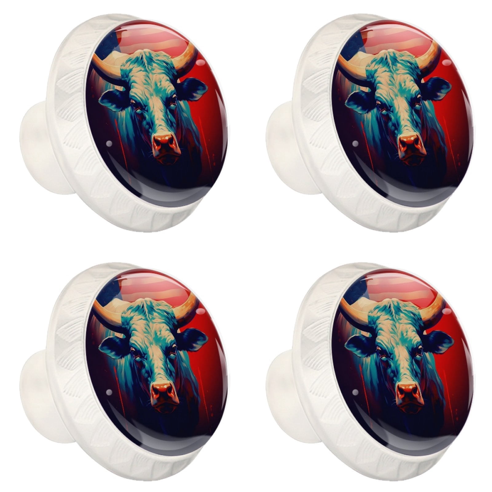 4 Pcs Cow Knobs for Kitchen Cabinet Cupboard Dresser Bookcase Drawer Pulls Handles Round Home Decor