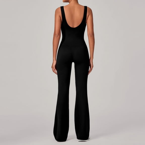 SKQIT Flare Workout Jumpsuits for Women One Piece Sleeveless Scrunch Butt Lifting Gym Bodysuit Sexy Backless Yoga Outfits
