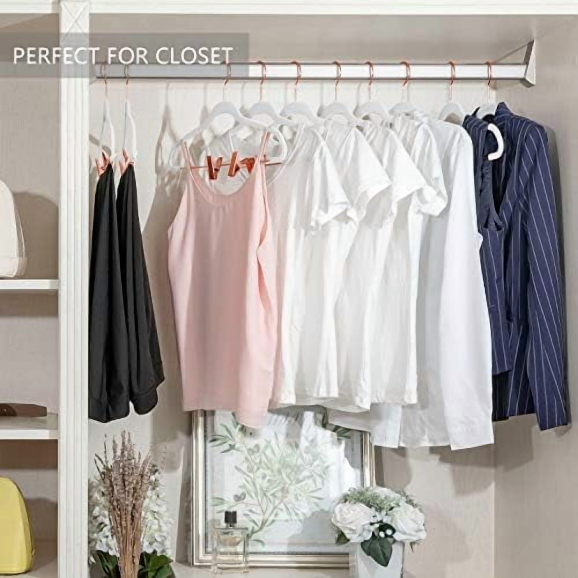 Premium Velvet Pants Hangers with Clips (Pack of 20) Slim Skirt Hangers- Non Slip Felt Outfit Dress Hangers White - Copper/Rose Gold Hooks,Space Saving Shirt Clothes Hangers