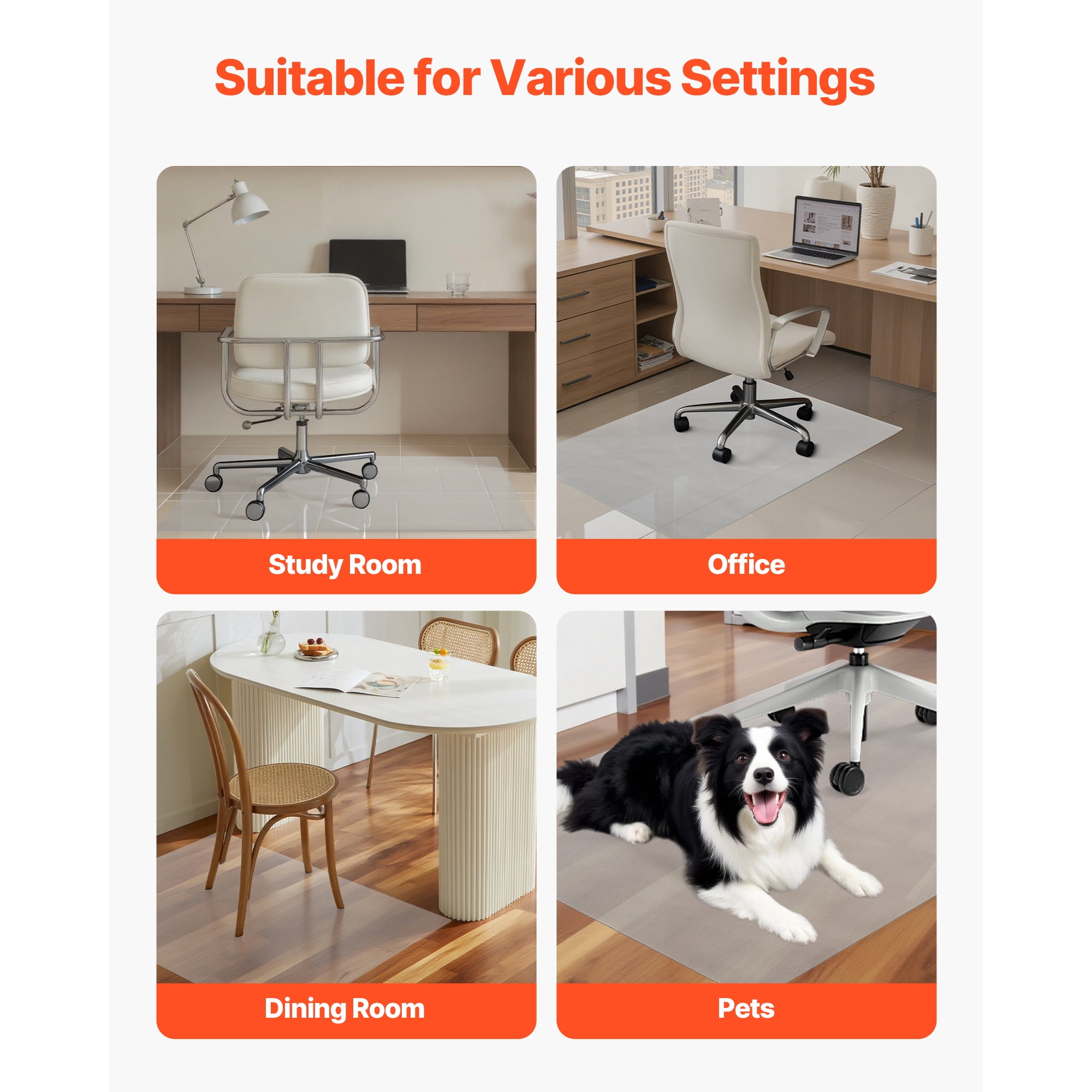 KFFKFF Transparent Office Chair Mat, 36 x 48-inch Floor Protector for Hard Surfaces, Designed for Rolling Chairs, Non-Slip and Simple to Maintain,Smooth Movement Under Desk Mat for Home or Office Use