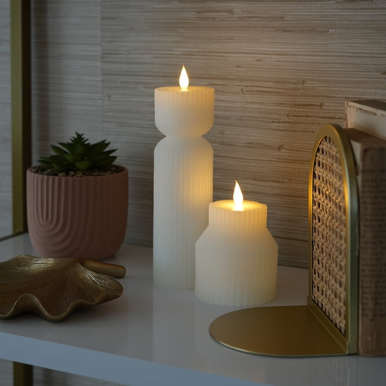 LED Flameless Fluted Figural Wax Candle Set, White, 2-Piece photo 4