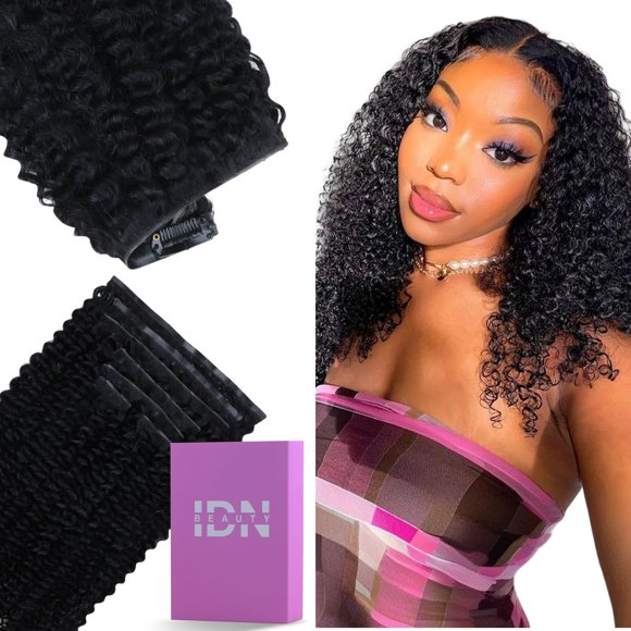 IDN BEAUTY 5+2 Invisi Edge Seamless Clip in Hair Extensions Human Hair Combo Pack, Kinky Curly 18 Inch 110g 5pcs invisible Edge and 2pcs Seamless Clip ins for Black Wome