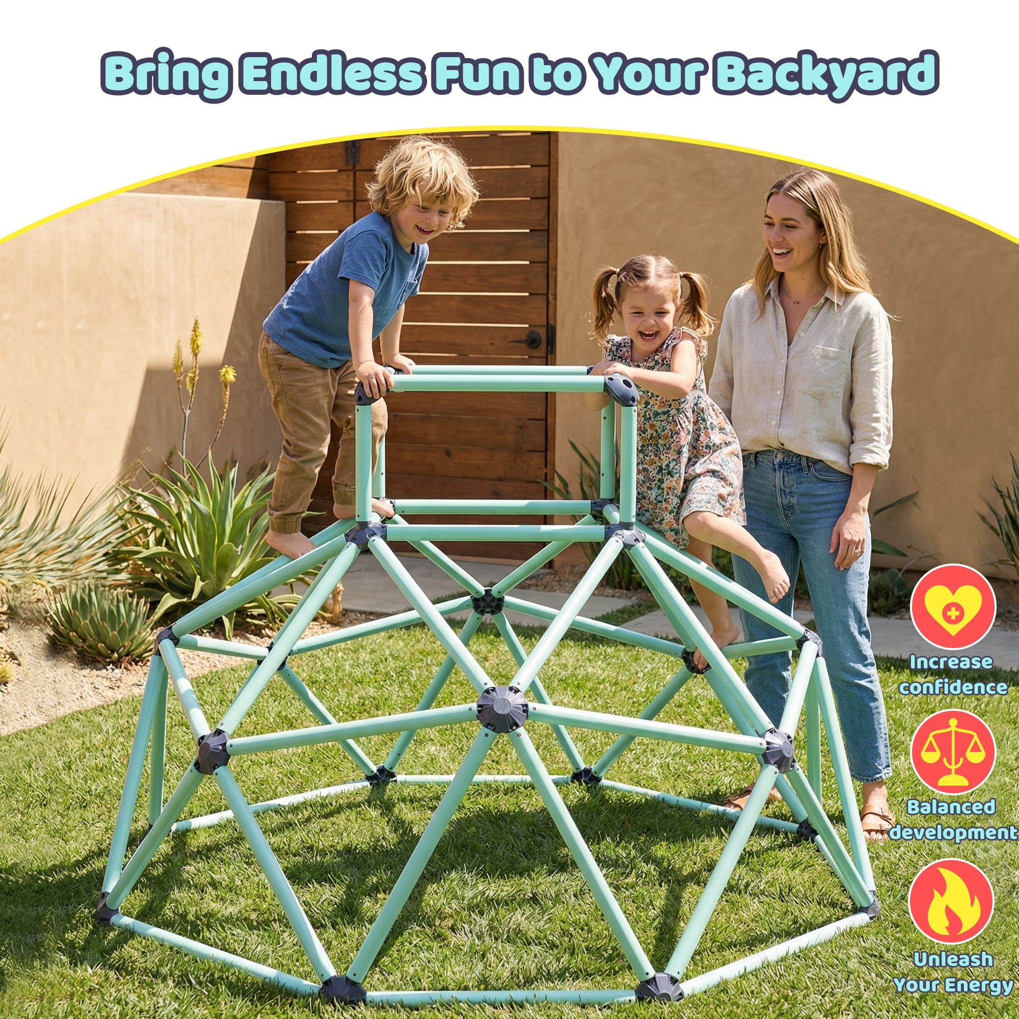Geometric Climbing Dome for Kids Ages 3 to 10, Galvanized Steel Indoor Outdoor Climbing Frame, Sturdy High Load Capacity, Portable Easy Assembly Play Equipment