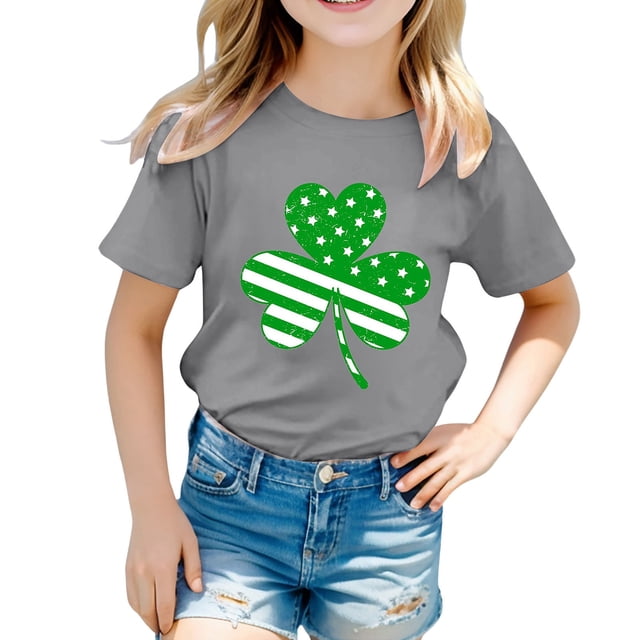 Ensemble de Hauts Débardeur en Filet pour Filles Enfants Pâques Mignon Saint Pat Col Rond Manches Courtes T-Shirt d'Été Décontracté