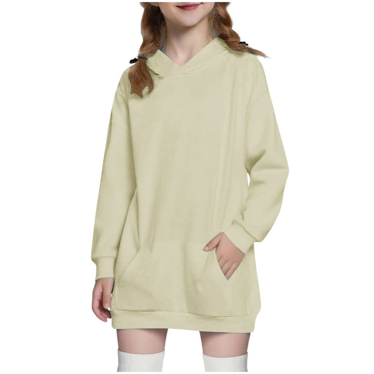 Trupants Big Girls' 7T Beige Hoodie Dress - 100% Polyester, Mid-Length with  Pockets, Loose Fit, Machine Washable for School & Daily Wear - Walmart.com