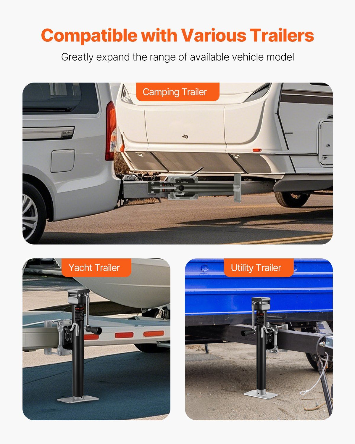 2500lb Bolt-on Trailer Jack, Ergonomic Handle, 15" Travel - RV/Camping/Yacht