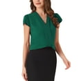 thumbnail image 4 of Blusas de Oficina INSPIRE CHIC de Verano para Mujeres, Blusa Casual de Chifón con Mangas de Volantes en Color Sólido y Cuello en V, Verde Oscuro, 4 of 6