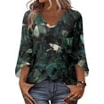 thumbnail image 5 of Delconic Womens V Neck Three Quarter Sleeve Floral Print Casual Loose Fit T Shirt Top Lightweight Soft Fabric Blouse for Daily Wear Office Travel Dark Green L, 5 of 7