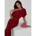 thumbnail image 2 of Burgundy Asymmetrical One-Shoulder Cinched Waist Long Dress For Formal And Party Occasions, 2 of 8