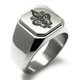 thumbnail image 1 of Stainless Steel Crown Fleur De Lis Engraved Square Flat Top Biker Style Polished Signet Ring, 1 of 1