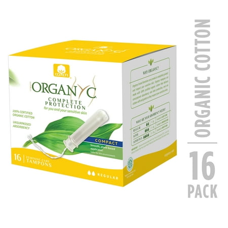Organyc 100% Certified Organic Cotton Tampons, Normal Flow, with Compact Plant-Based Applicator, 16