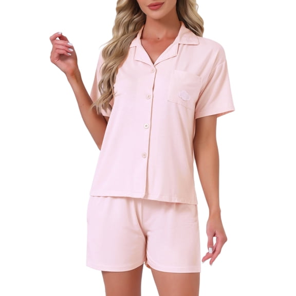 DARING DIVA Women's Solid Pajama Sets Short Sleeves Cute Soft Elastic L Light Pink
