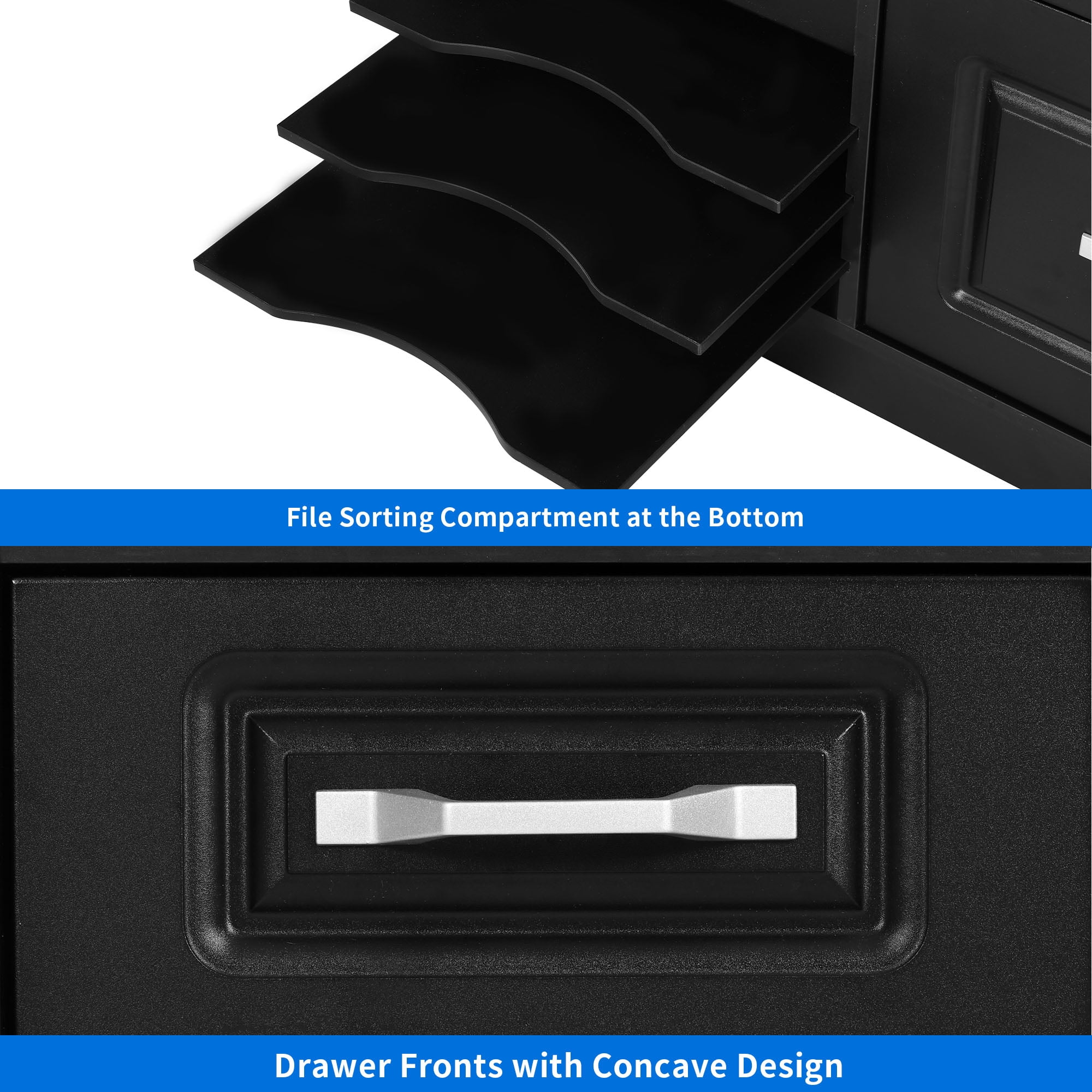 Uforic Wood File Cabinet with Charging Statio , 3 DrawerFiling Cabinet Fits for A4, Letter, Legal Size, Printer Stand with Storage Shelf for Home Office, Black