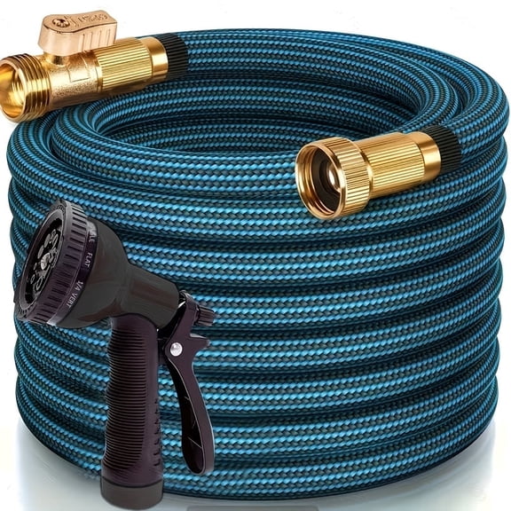 WELKA 100FT Non Expand Garden Hose, Heavy Duty Kink Resistant Water Hose with 10-Spray Nozzle & Solid Brass Fittings, Leakproof Fixed Length Hose for Yard, Lawn, Car Washing & Outdoor Cleaning