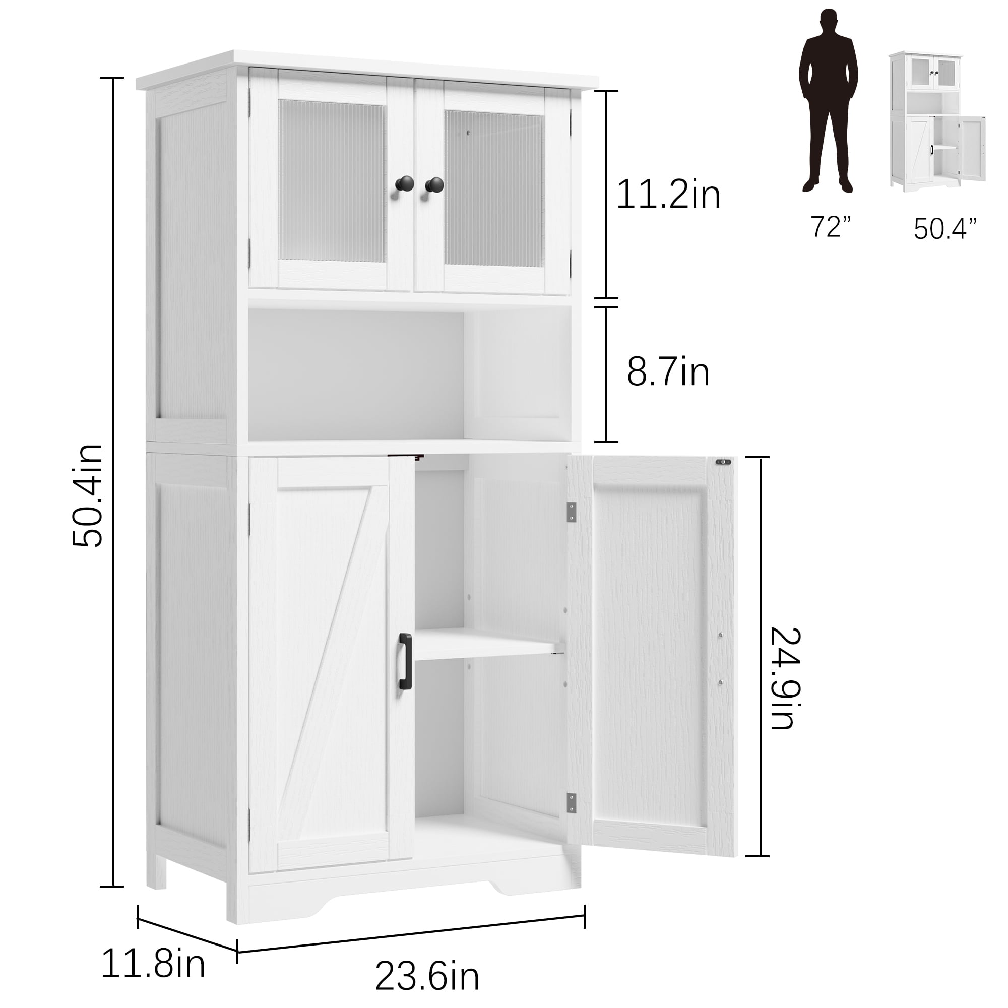 CuisinSmart Kitchen Pantry Storage Cabinet, White, 11.8''