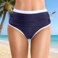 thumbnail image 2 of HCNTES Womens High Waisted Swim Bottom Retro Triangle Bikini Bottoms Tummy Control Scrunch Swimwear Navy,5XL, 2 of 9