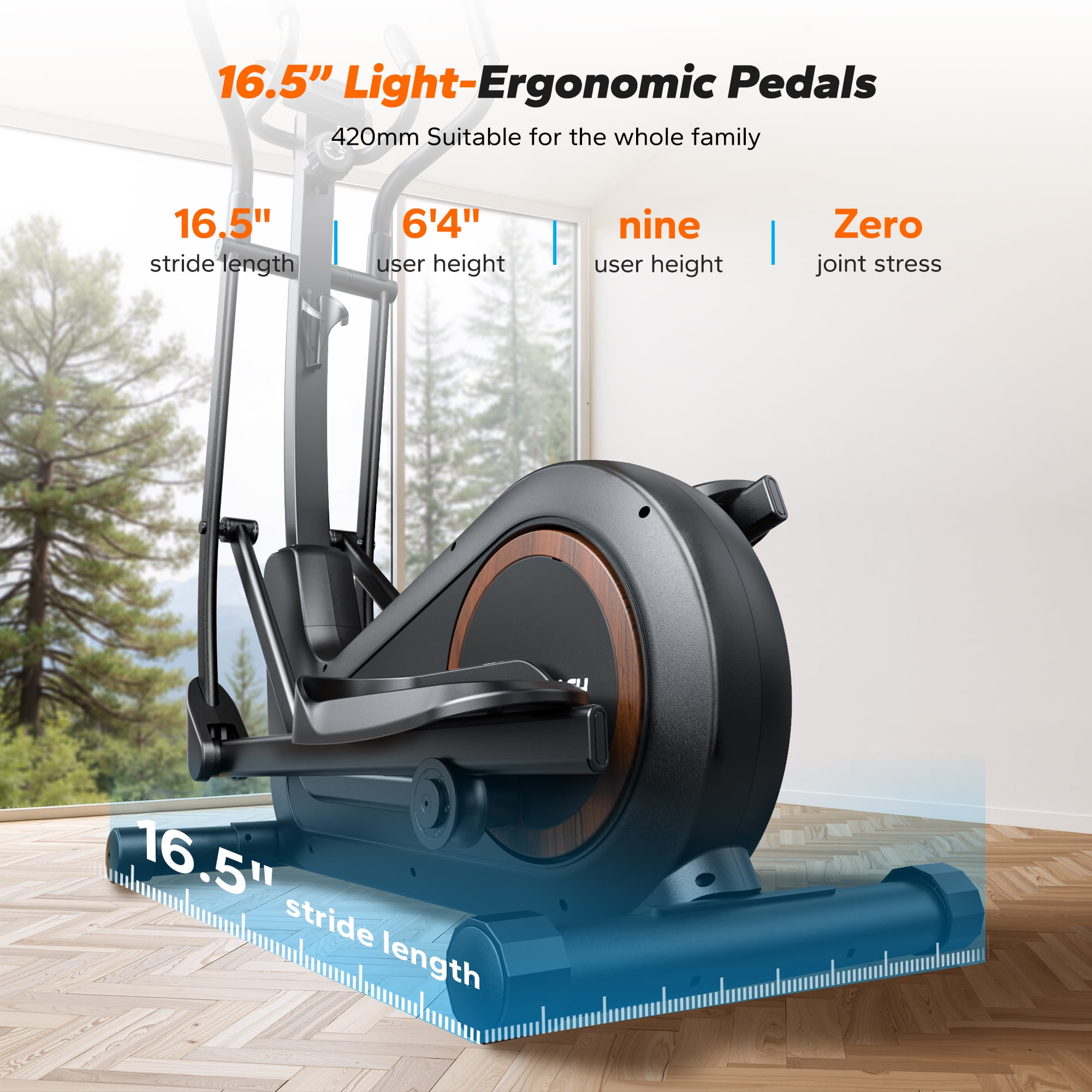 MERACH Elliptical Machine with 16 Resistance Levels, Quiet Home Cardio Fitness Equipment, 16.5"–19" Stride Options