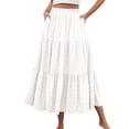 thumbnail image 2 of Maxi Skirt Womens Summer Casual Elegant Smock Layered Tiered High Waisted A Line Flowy Long Skirts with Pockets White XL, 2 of 9