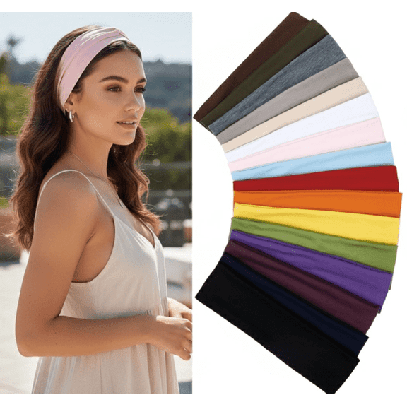 Non-Slip Soft Cloth Hair Headbands (16-Pack) - Multicolor Elastic Women's Accessories for Yoga, Running, Sports & Workouts