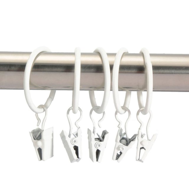 Anillos De Metal Para Cortina De Ducha, 12 Uds. Con Clips, Gancho Colgante De Alambre (Blanco)