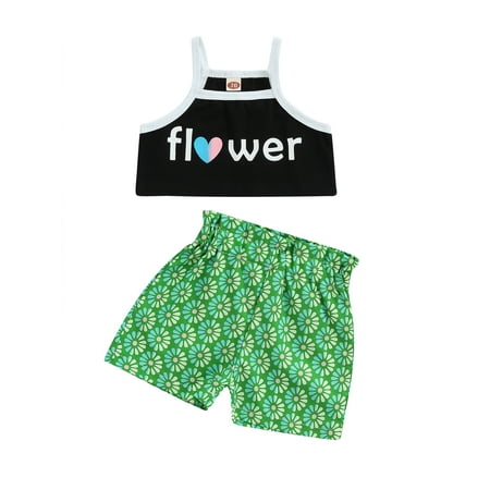 

Suanret Infants Baby Girl 2PCS Streetwear Suit Letter Heart Print Sleeveless Cropped Tank Tops Flower Print Elastic Waist Shorts Black 12-18 Months