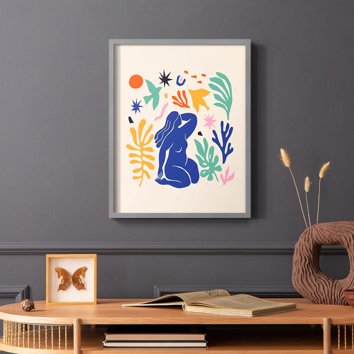 Matisse CDXLV in Gray Solid Wood Framed Print No Nail Hanging