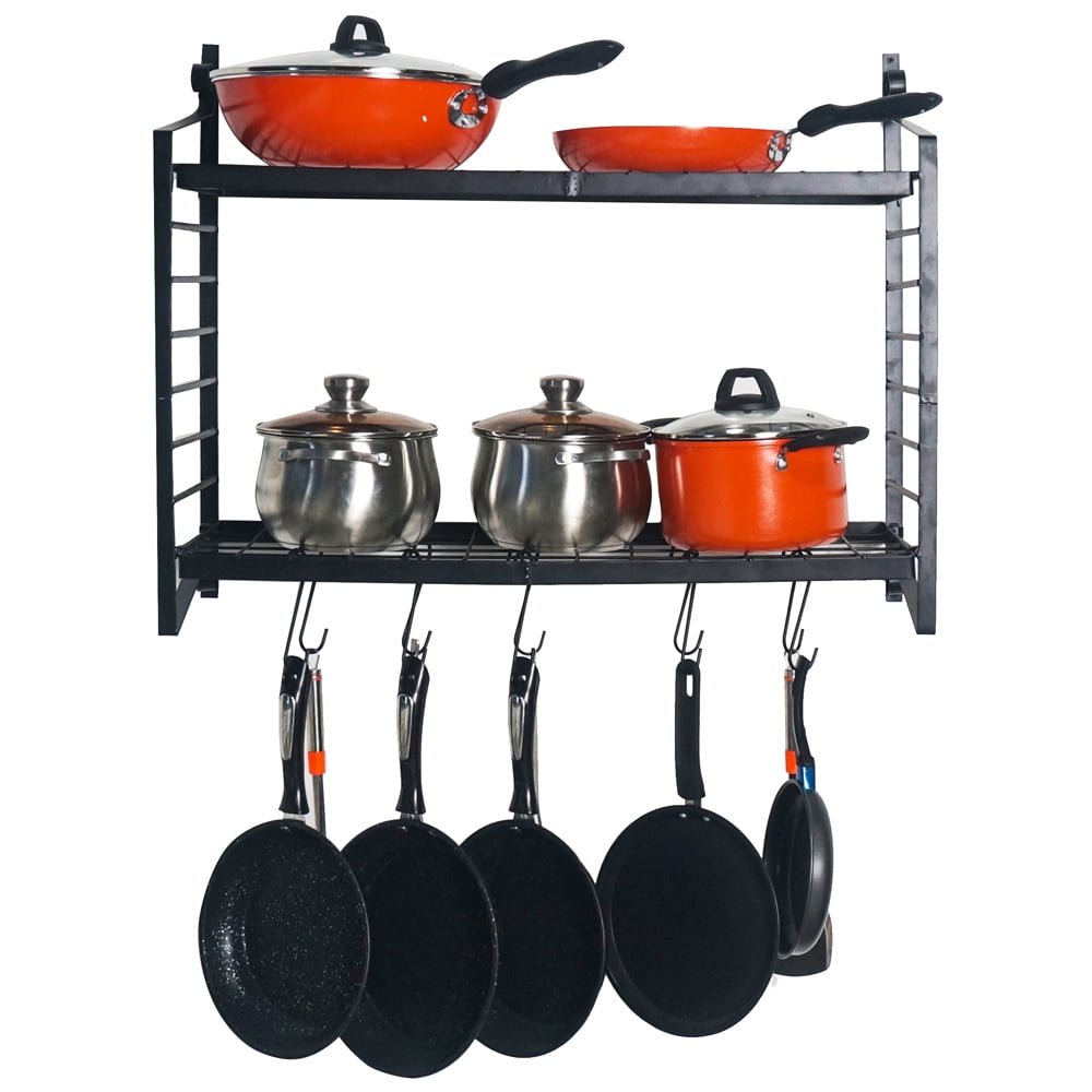 Kepooman 2-Tiered Wall Mounted Pot Rack, Kitchen Cookware Storage Organizer