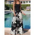 thumbnail image 5 of Jumpsuits for Women Summer One-Piece Sleeveless Boho Floral Wide Leg Romper Vacation Outfits Black & White S, 5 of 9