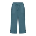 thumbnail image 6 of Linen Capri Pants for Women Lightweight Elastic Side Button Long Shorts Plus Size Summer Dressy Casual Comfy Capris Blue 3XL, 6 of 6