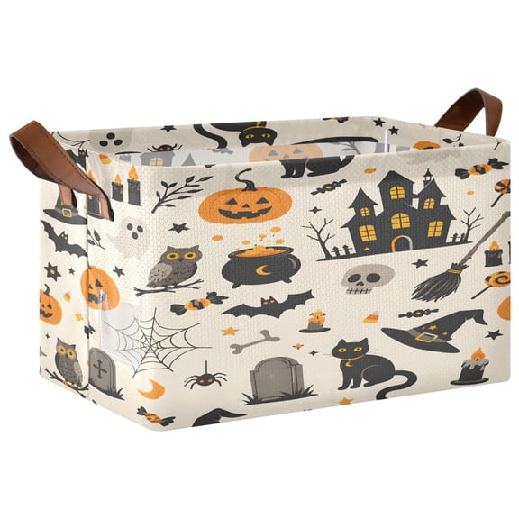 Halloween Seamless Cute Foldable Storage Large Fabric Storage Baskets Organizer Storage Bins with Handles for Shelves