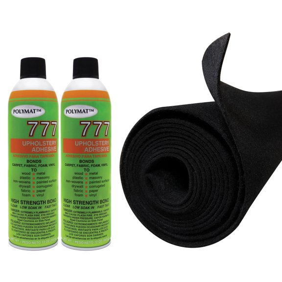 16FT X 3.75 BLACK SPEAKER BOX CARPET W/ 2 CANS SPRAY GLUE