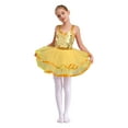 thumbnail image 1 of Yanarno Robe Tutu de Danse pour Filles Enfants Paillettes Jazz Fête Robe de Danse Costume de Performance sur Scène Or 4, 1 of 7
