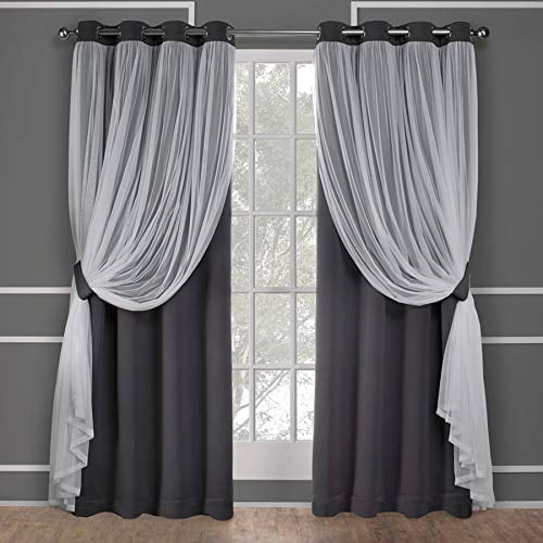 52x96 Curtain Panel Pair with Grommet Top 2 Count Black Pearl Exclusive Home Curtains Catarina Layered Solid Blackout and Sheer,Window