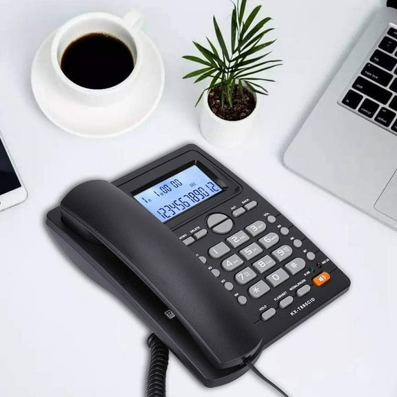 Corded Phone, Dualport Extension Set Corded Telephone with Caller ID Display and Speaker Phone,Large Buttons Landline Phone for Office Business (Black)