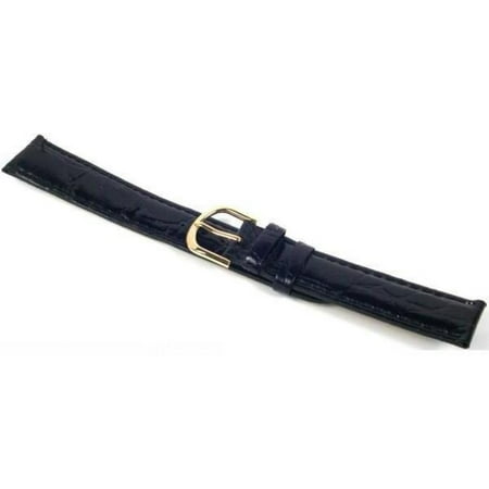 Watch Band Leather Croco Black Gold Buckle 18mm
