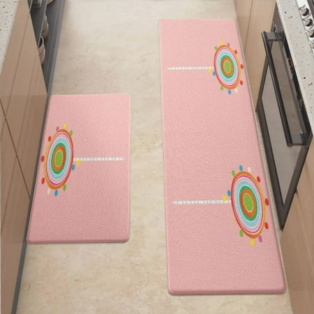 

Anti Fatigue Kitchen Mat Lollipop Pink Sets of 2 Kitchen Rugs Non Slip Cushioned Standing Mat for Sink Floor Laundry Office Desk Mid 17.3 x 29 + Plus 17.3 x 47.2