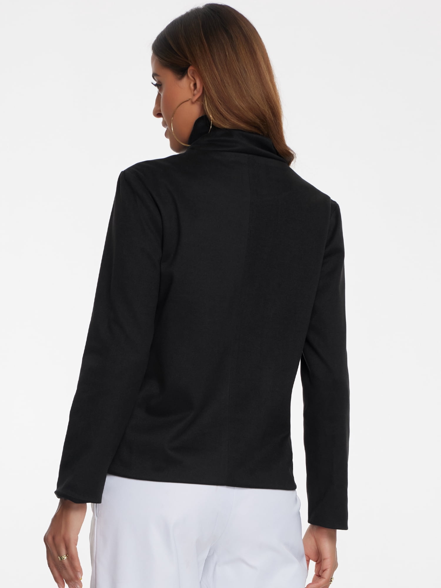 DARING DIVA Women's Double Breasted Outwear Fashion Overcoat with Scarf Black L