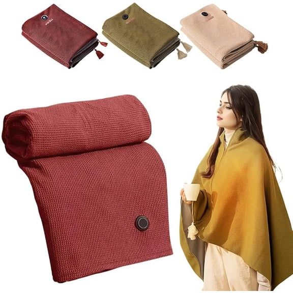 Portable Heated Blanket Shawl Wrap for Women, USB Electric Heating Blanket 60脳31 Inch, Rapid Warm Wearable Electric Shawl(Wine)