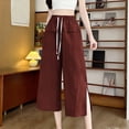 thumbnail image 2 of Linen Cotton Capris Women Wide Leg Drawstring Split Hem Elastic Waist Capri Pants Casual Loose Fit Summer Trousers with Pockets, 2 of 5
