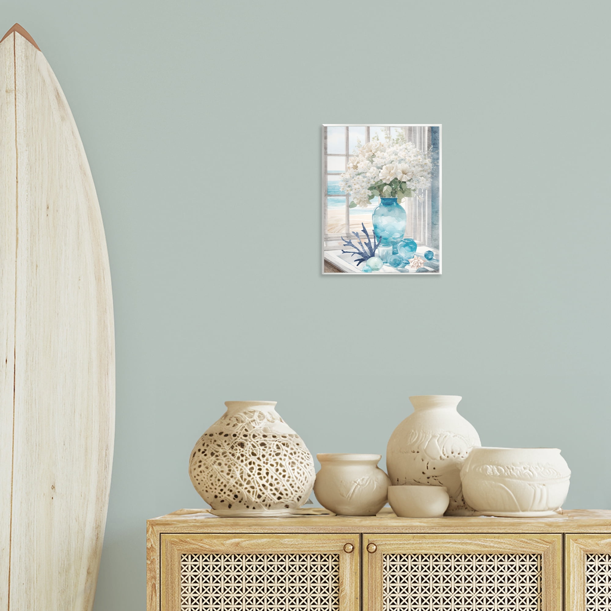 Stupell Industries Coastal Flower Vase Botanical & Floral Painting Unframed Art Print Wall Art, 11 x 14
