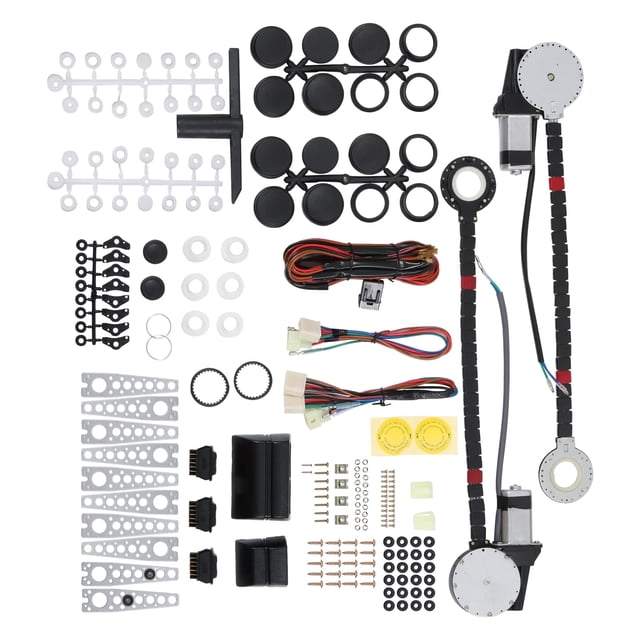 JDMSPEED Nouveau Kit de Conversion de Régulateur de Levage de Fenêtre Électrique Universel avec Interrupteurs, Câblage et Matériel pour Pickup SUV Camionnette Van Voiture à 2 Portes