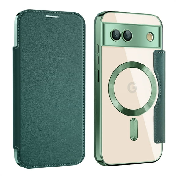 ELEHOLD for Google Pixel 9 Case, Magnetic Leather Folio Card Holder Clear Back Shockproof Durable Protective Phone Case for for Google Pixel 9, Darkgreen